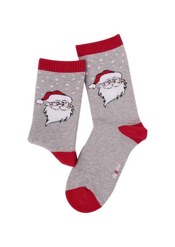 Dündar Noel Desenli Baskılı Dikişsiz Çorap 014 | Gri - Thumbnail