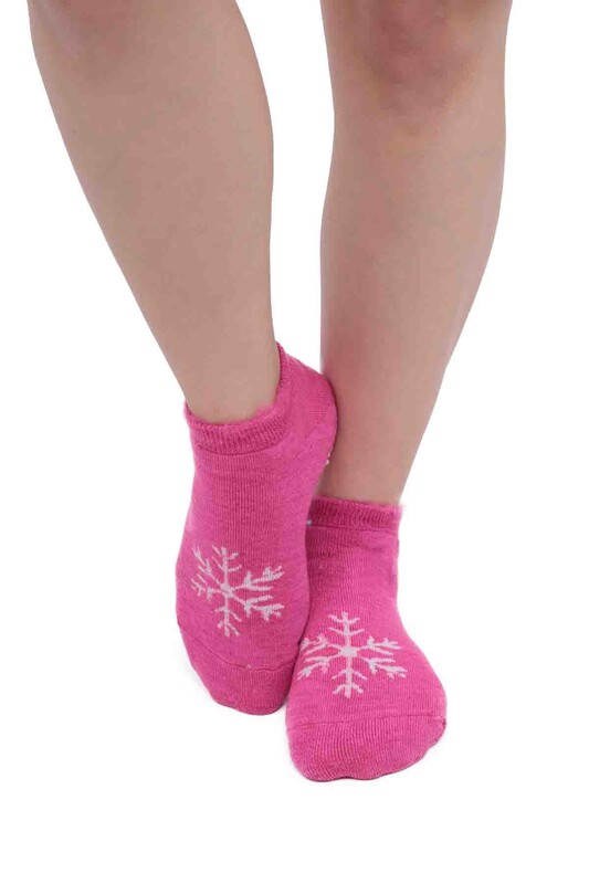 SİMİSSO - Kar Tanesi Desenli Kadın Termal Havlu Patik Çorap 3060 | Pembe