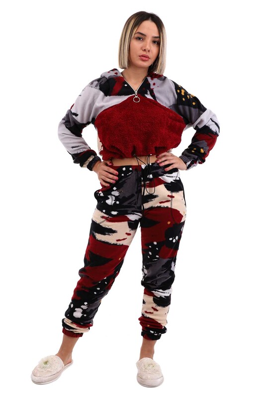 Флисовая пижама с капюшоном ARC 1415-3/бордовый - Thumbnail