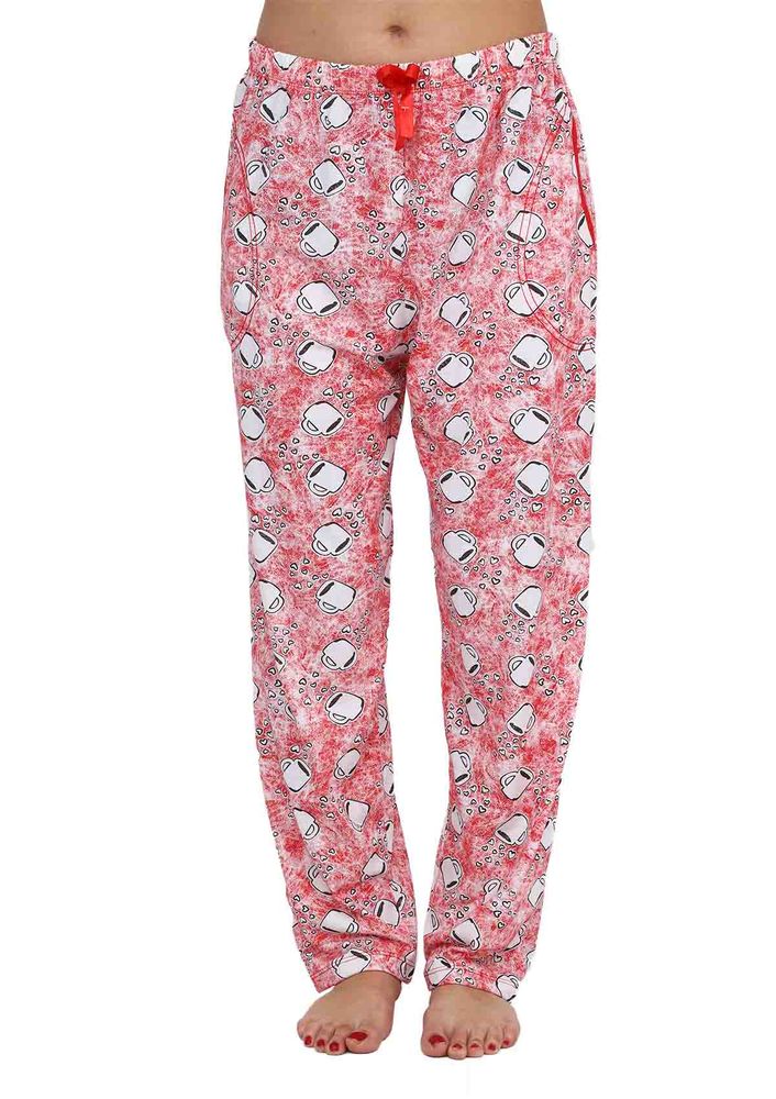 Boru Paçalı Bardak Desenli Pijama Altı 013 | Kırmızı