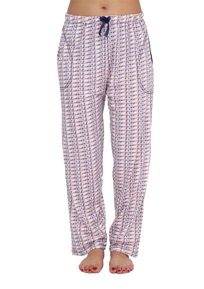 Geniş Paçalı Kurdeleli Desenli Pijama Altı 012 | Lacivert