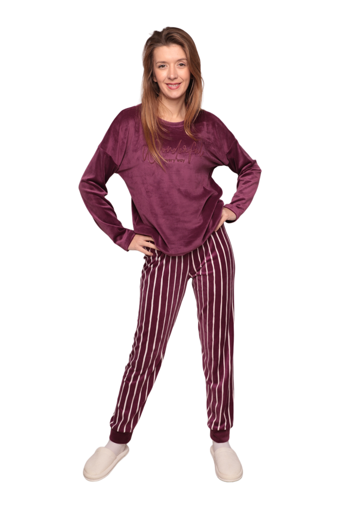 Kadın Kadife Pijama Takımı 13301-9 | Mürdüm