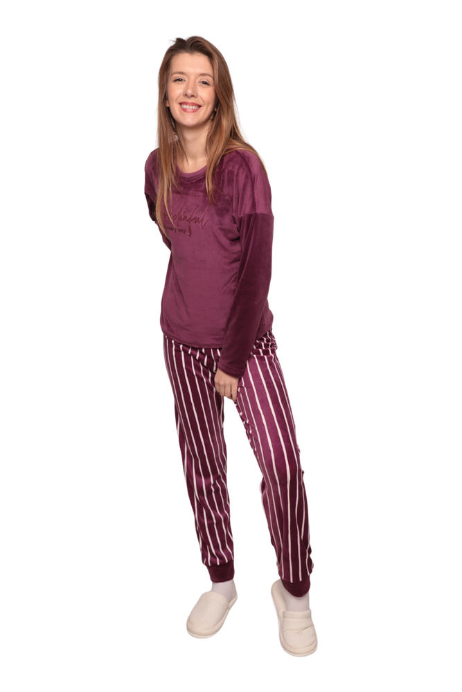 Kadın Kadife Pijama Takımı 13301-9 | Mürdüm