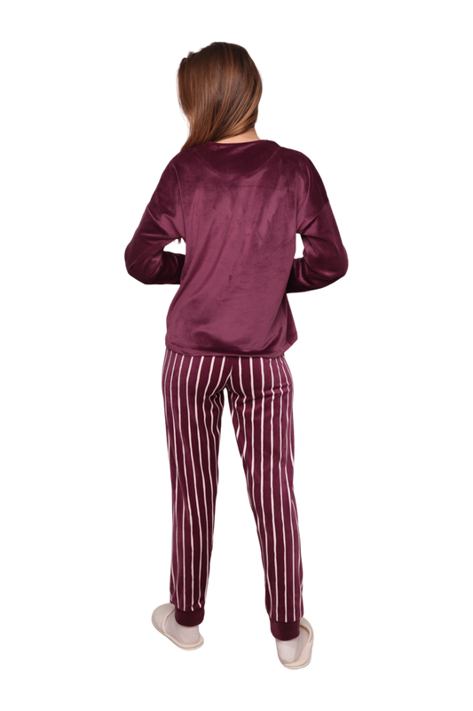 Kadın Kadife Pijama Takımı 13301-9 | Mürdüm - Thumbnail
