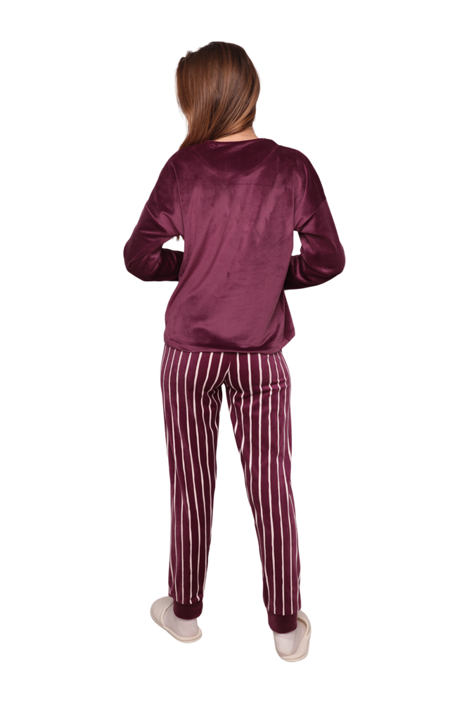 Kadın Kadife Pijama Takımı 13301-9 | Mürdüm