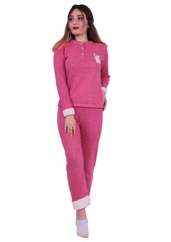 Комплект пижамы Asma из флиса с рисунком кошки 7786/ розовый - Thumbnail