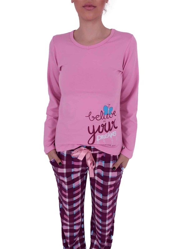 Комплект пижамы AYDOĞAN в клетку 4556/розовый - Thumbnail