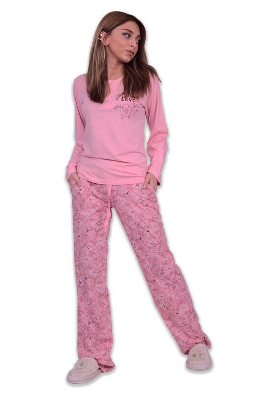 Женский комплект пижамы Aydoğan с длиннными рукавами 4441 | розовый - Thumbnail