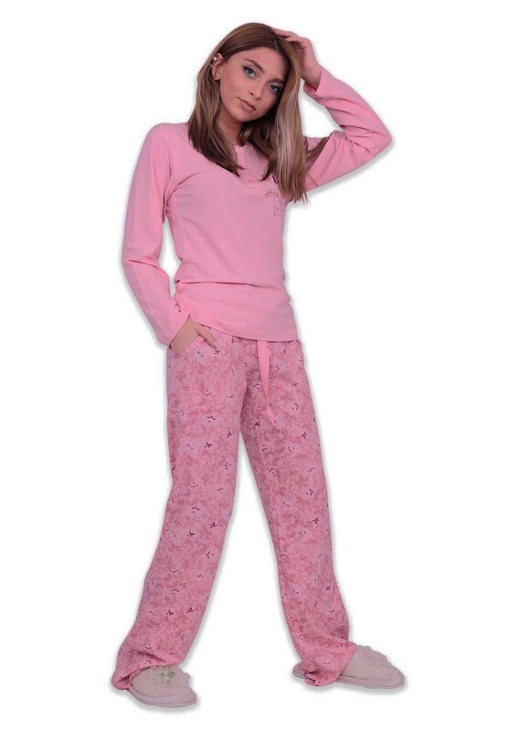 Женский комплект пижамы Aydoğan с длиннными рукавами 4441 | розовый - Thumbnail