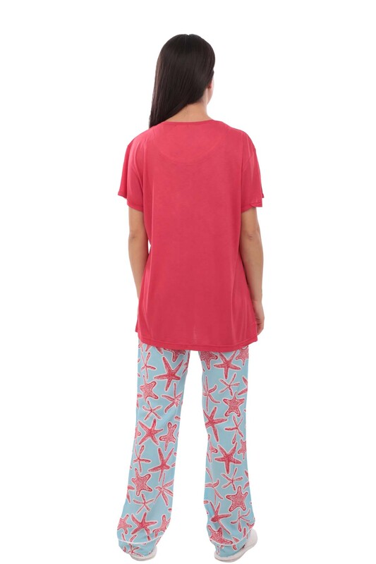 Женский комплект пижамы Aydoğan с короткими руквами и принтом 9014 (ткань поплин) | красный - Thumbnail