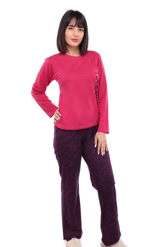 Женский комплект пижамы Aydoğan с длиннными рукавами 4427 | розовый - Thumbnail