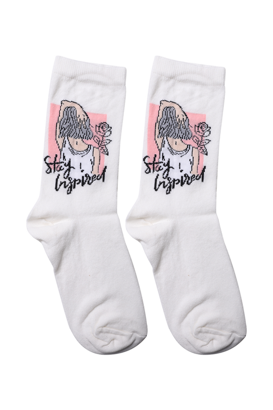BALEKS - Baskılı Kız Çocuk Çorap Model 3 | Beyaz