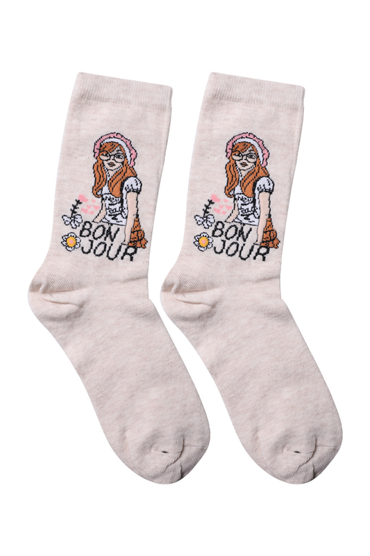 BALEKS - Baskılı Kız Çocuk Çorap Model 4 | Bej