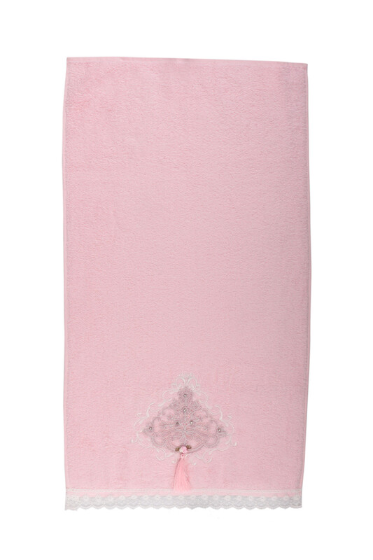 Полотенце с гипюровыми вставками 50*90см./розовый - Thumbnail