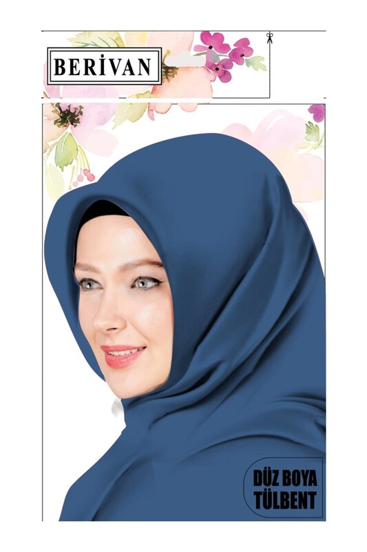 Бесшовный одноцветный платок Berivan 100 см/392 индиго - Thumbnail