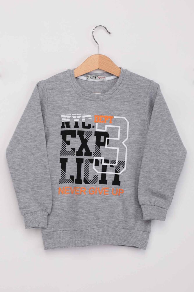 Never Gıve Up Yazılı Erkek Çocuk Sweatshirt | Gri