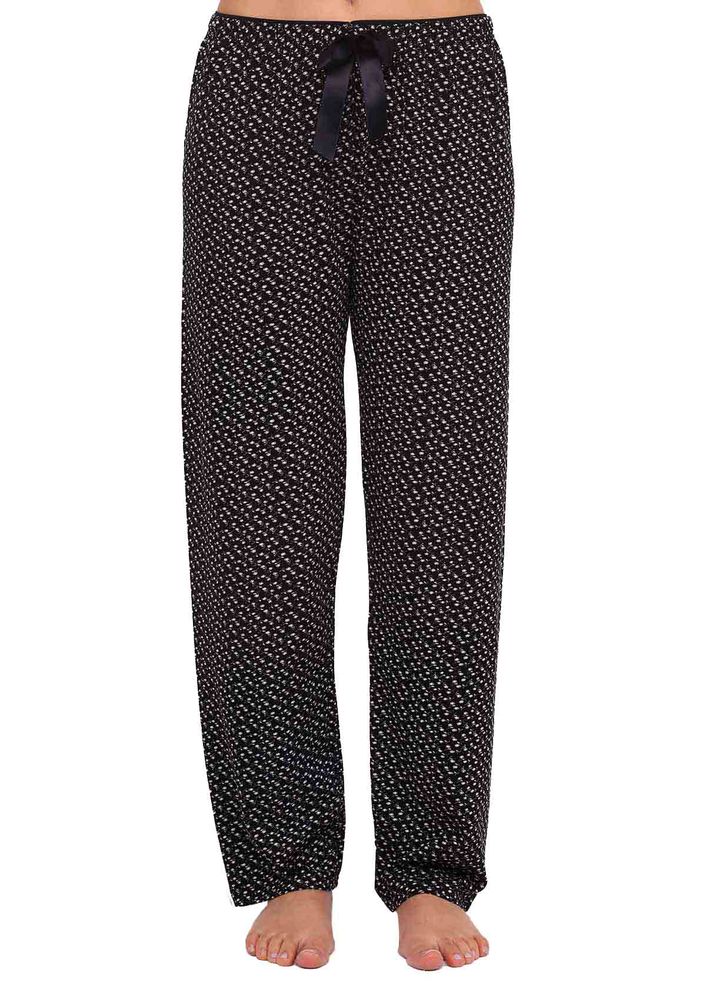 Desenli Boru Paçalı Pijama Altı 001 | Siyah