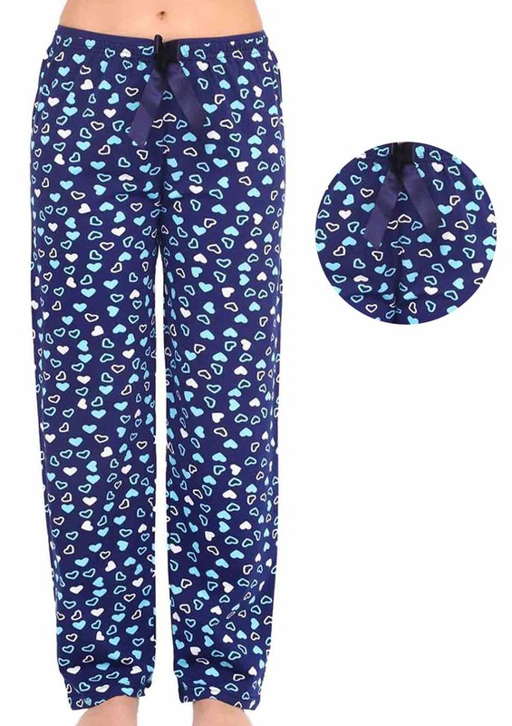 DOGİ - Kalpli Kurdeleli Bol Paçalı Pijama Altı 003 | Mavi