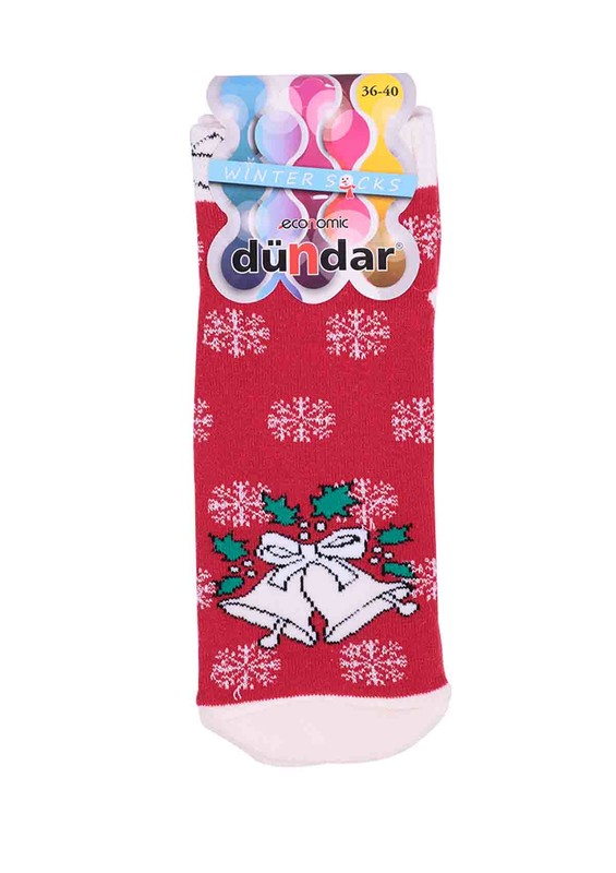 Махровые носки DÜNDAR со снежинкам 009 /красный - Thumbnail
