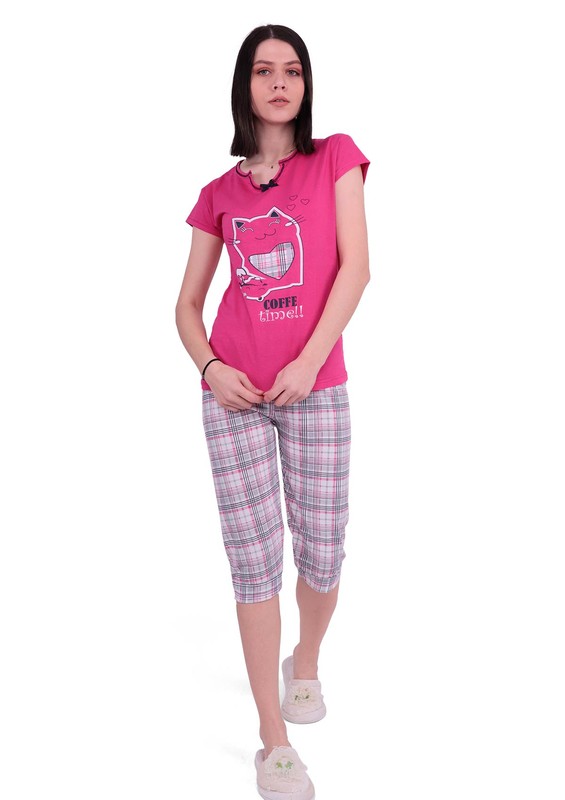 ERCAN - Ercan Dar Paça Kaprili Desenli Pijama Takımı 2806 | Pembe