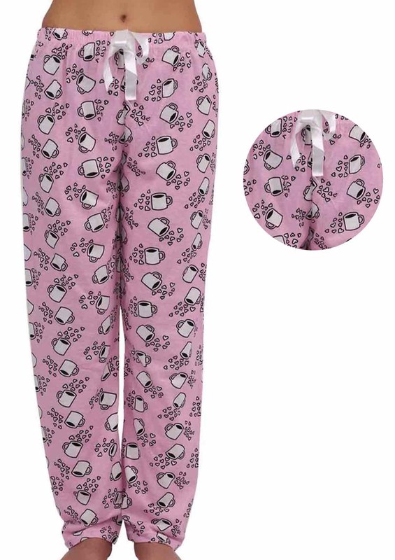 FAMES - Dar Paçalı Bardak Desenli Pijama Altı Renk Seçenekleri İle 006 | Pembe