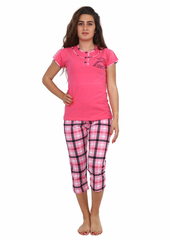 FAPİ - Fapi Kısa Kollu Desenli Kaprili Kırmızı Pijama Takımı 1309 | Pembe