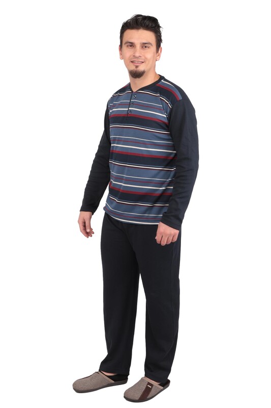 GLİSA - Çizgili Uzun Kollu Erkek Pijama Takımı 3005 | Lacivert