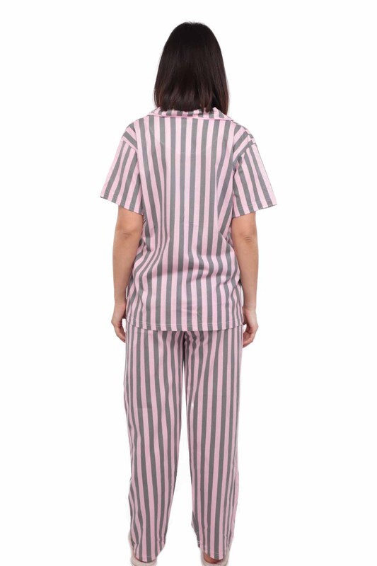 Пижамный комплект Işılay с короткими рукавами на пуговицах | розовый - Thumbnail