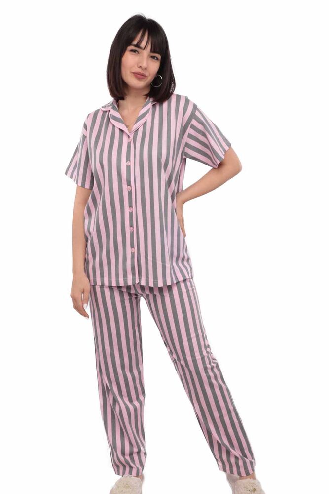Пижамный комплект Işılay с короткими рукавами на пуговицах | розовый