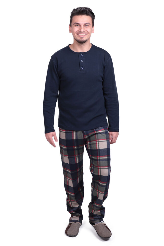 Kareli Uzun Kol Erkek Pijama Takımı 7381 | Lacivert