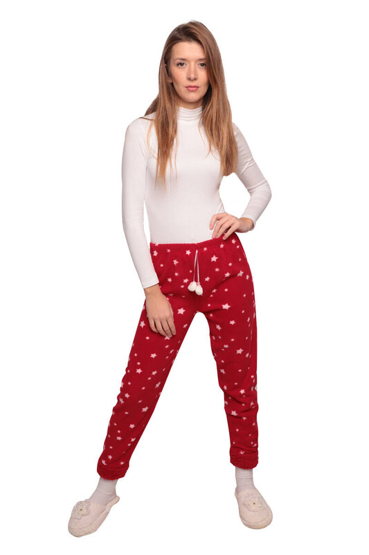 IŞILAY - Yıldızlı Kadın Polar Pijama Alt 6654 | Kırmızı