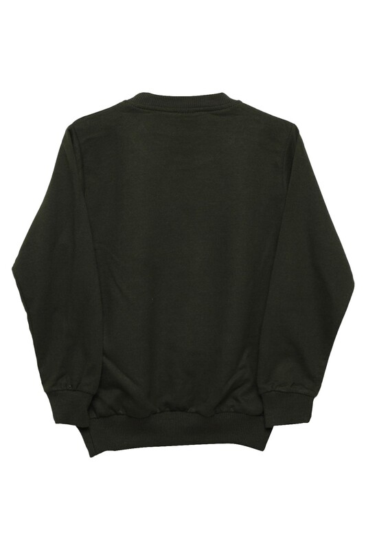 Yazı Baskılı Erkek Çocuk Sweatshirt 0025 | Haki - Thumbnail