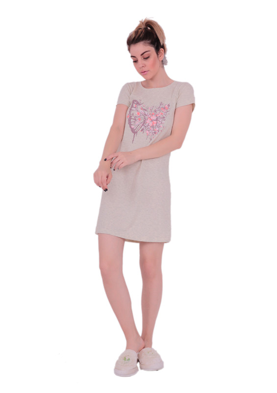 Сорочка KOZA с короткими рукавами и с принтом бабочки 71027/кремовый - Thumbnail
