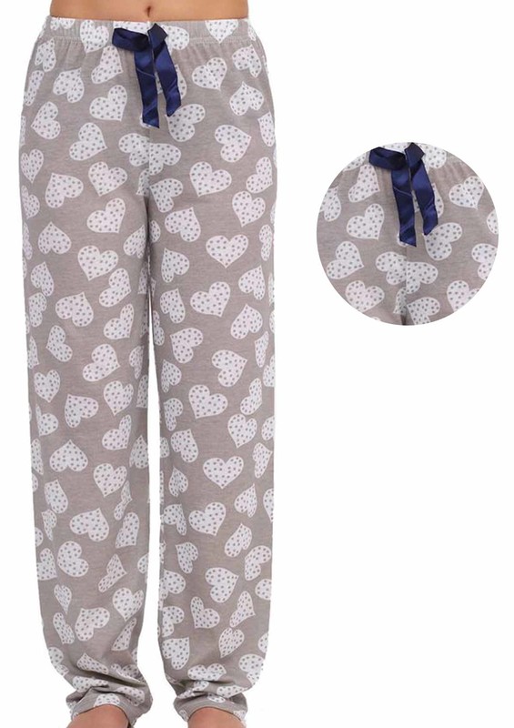 LİNDROS - Kalpli Dar Paçalı Pijama Altı Renk Seçenekleri İle 2119 | Bej