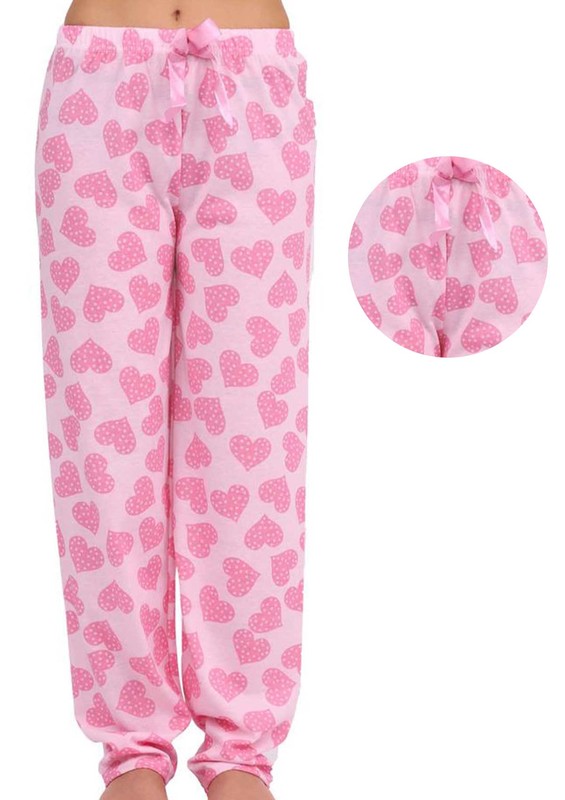 LİNDROS - Kalpli Dar Paçalı Pijama Altı Renk Seçenekleri İle 2119 | Pembe