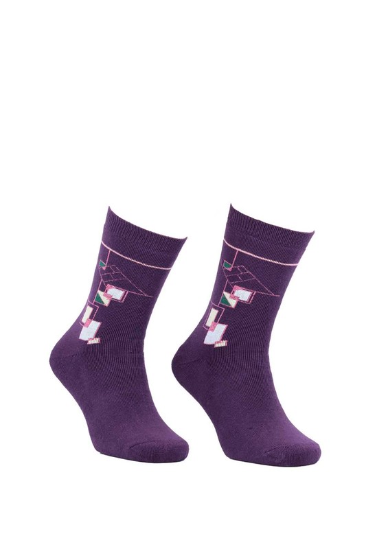 Махровые носки с геометрическими узорами 2050/фиолетовый - Thumbnail