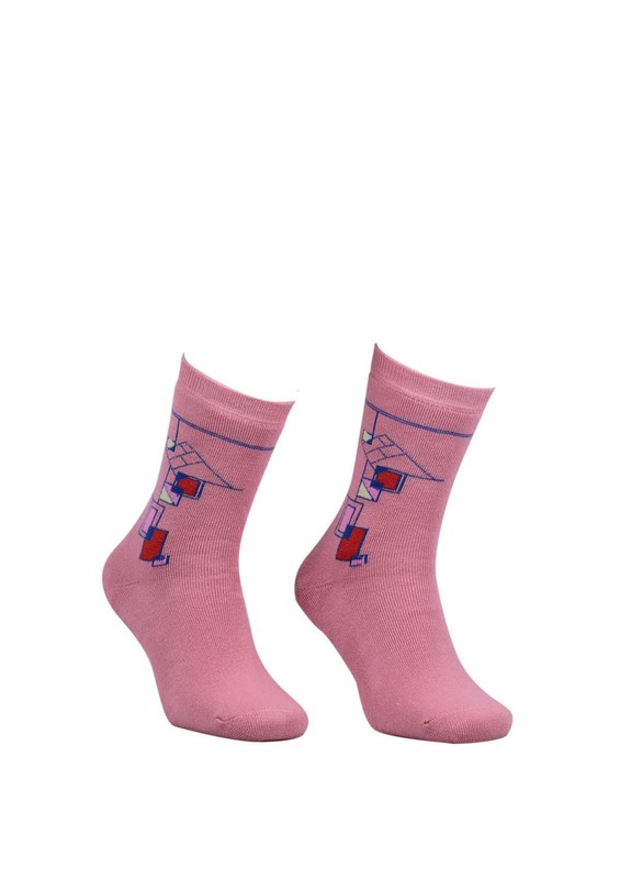 Махровые носки с геометрическими узорами 2050/розовый - Thumbnail