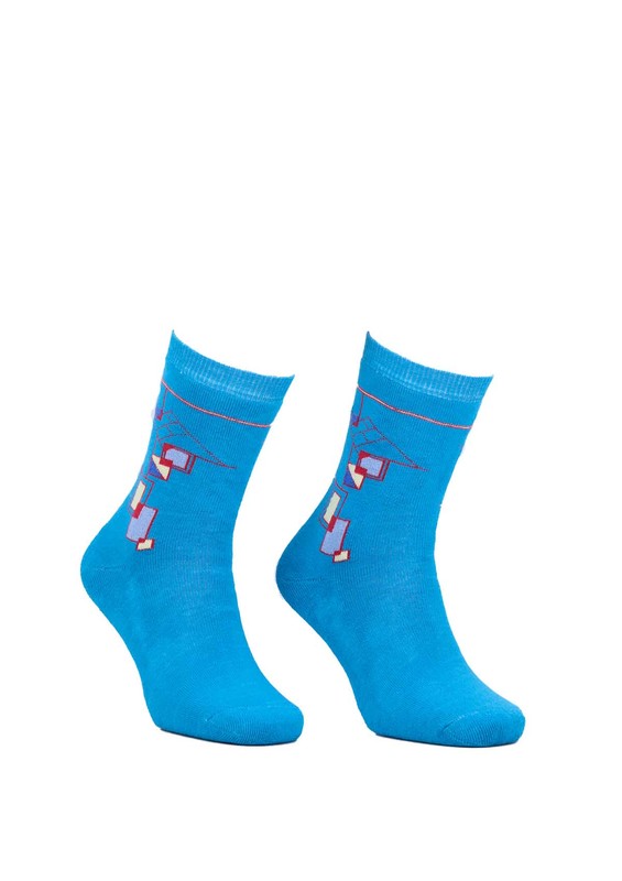 Махровые носки с геометрическими узорами 2050/голубой - Thumbnail