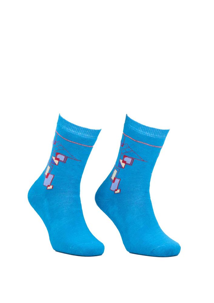 Махровые носки с геометрическими узорами 2050/голубой 