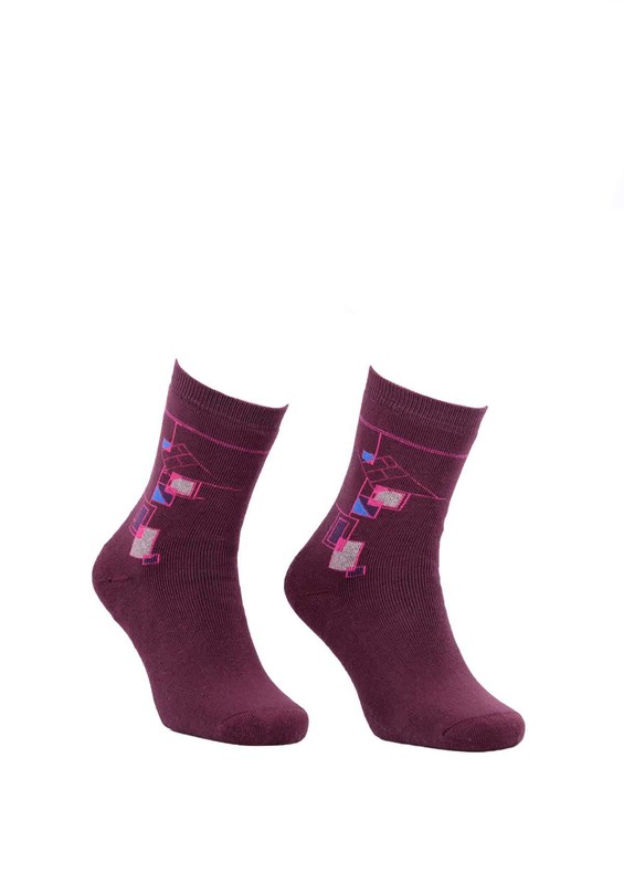 Махровые носки с геометрическими узорами 2050/бордовый - Thumbnail