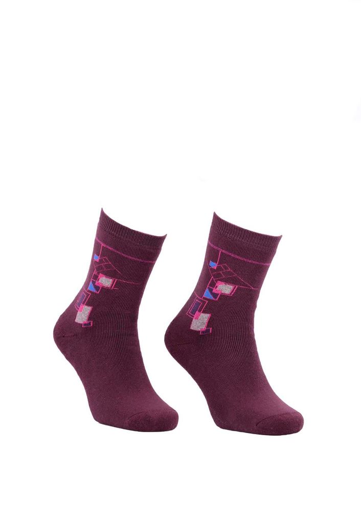 Махровые носки с геометрическими узорами 2050/бордовый 
