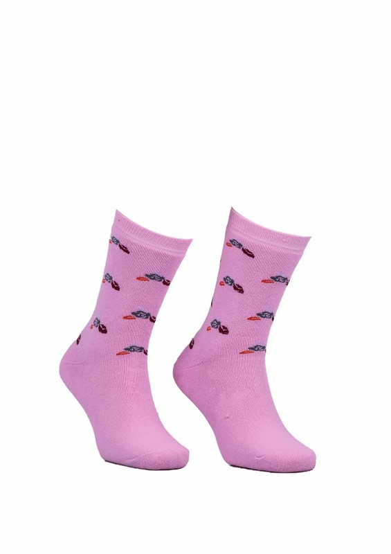 Махровые носки в цветочек 2050/розовый - Thumbnail