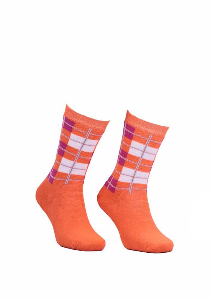 Махровые носки в клетку 2050/оранжевый 