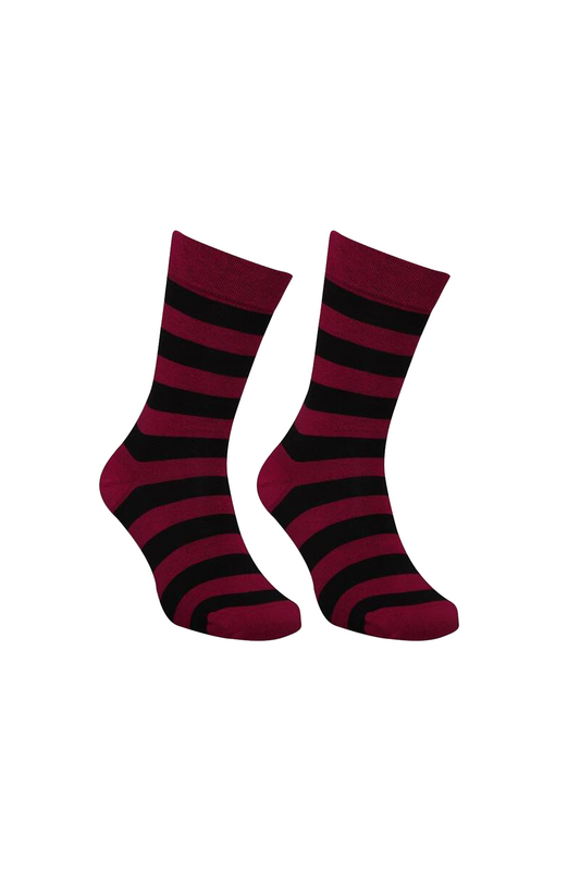 MOZAİK - Çizgili Soket Çorap 6500-1 | Bordo