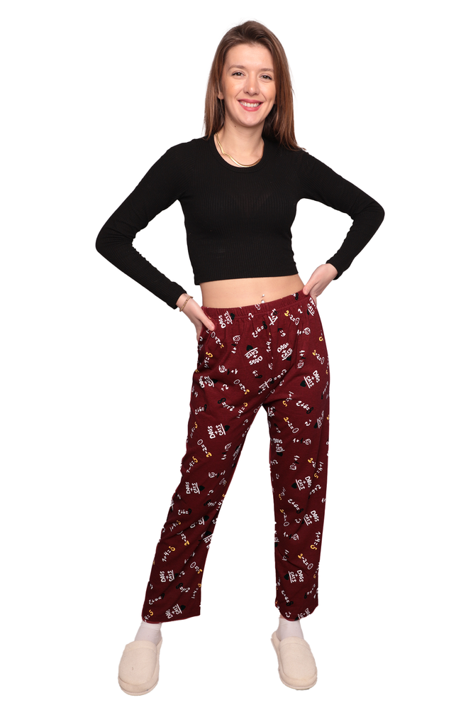 Baskılı Kadın Pijama Altı 5523 | Bordo