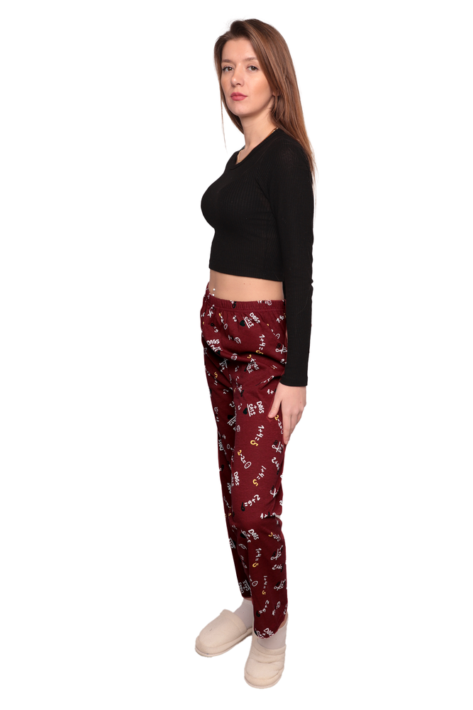 Baskılı Kadın Pijama Altı 5523 | Bordo