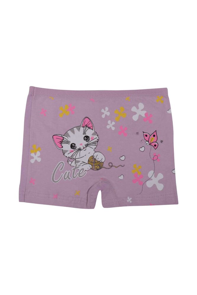 Kedicik Baskılı Likraklı Kız Çocuk Boxer 5023 | Lila