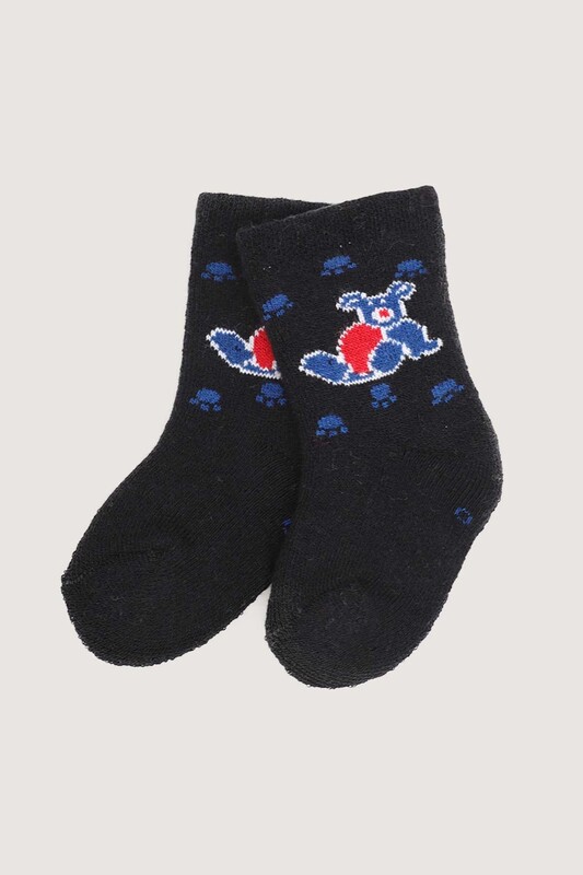 ÖZMEN - Köpek Baskılı Erkek Çocuk Havlu Çorap 0120 | Siyah