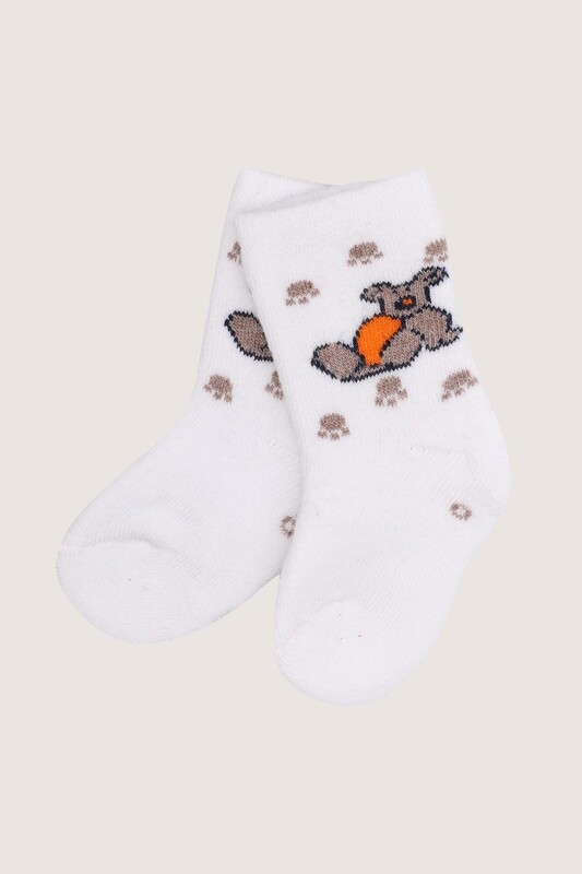 ÖZMEN - Köpek Baskılı Erkek Çocuk Havlu Çorap 0120 | Beyaz