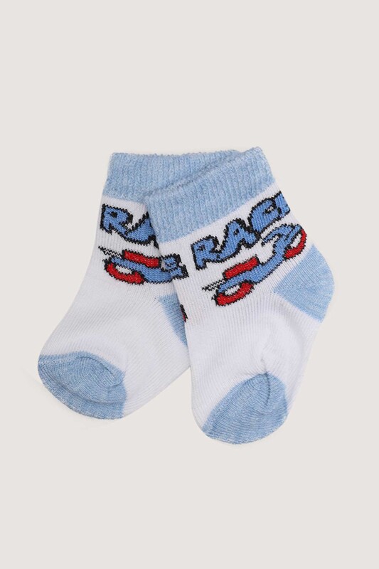 ÖZMEN - Race Yazılı Erkek Bebek Çorap | Beyaz
